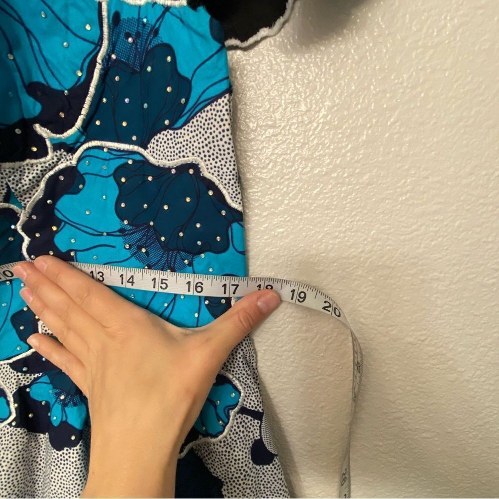 OOAK Custom Blue Floral Rhinestone Rockabilly Pin Up coquette Party Dress 12-14 - Picture 14 of 15